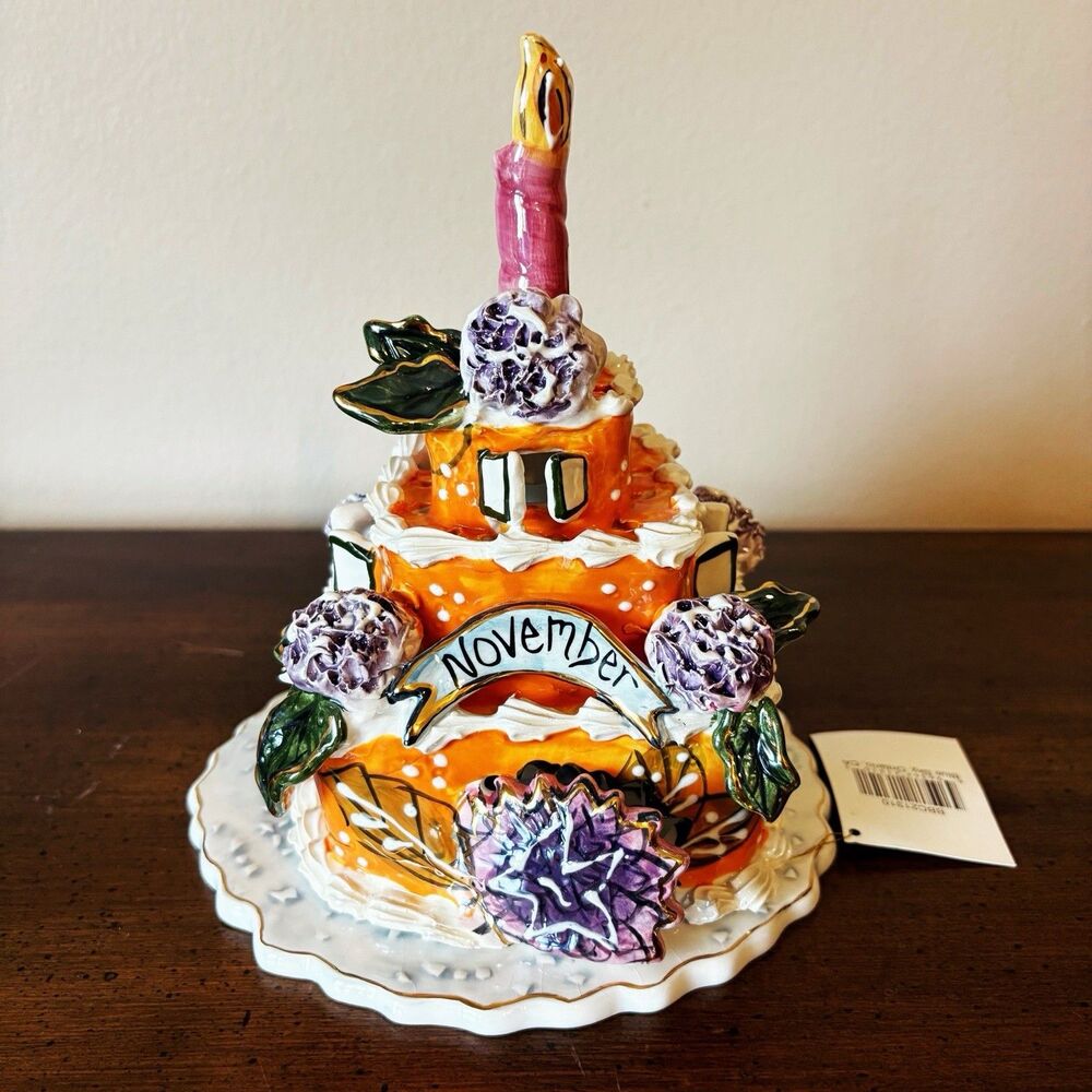 Blue Sky Claywork Heather Goldminc November Topaz Birthday Cake Candle 2003